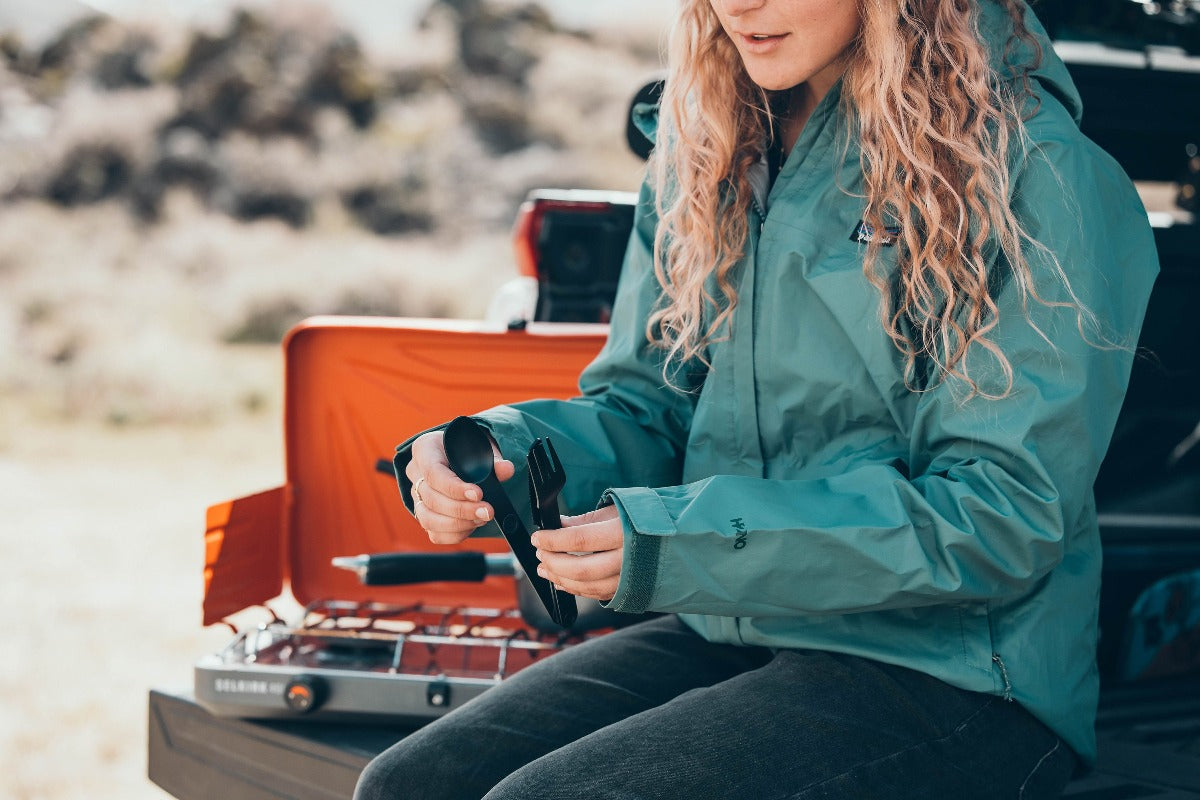 Preparing for outdoor dining with the Charcoal Black Magware Magnetic utensil set