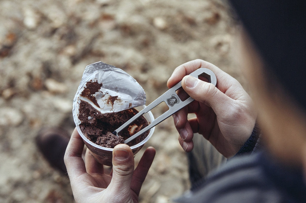 nutter cycle multi tool being used as spoon for chocolate moose